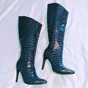 Crocodile Embossed Sexy Knee Boots